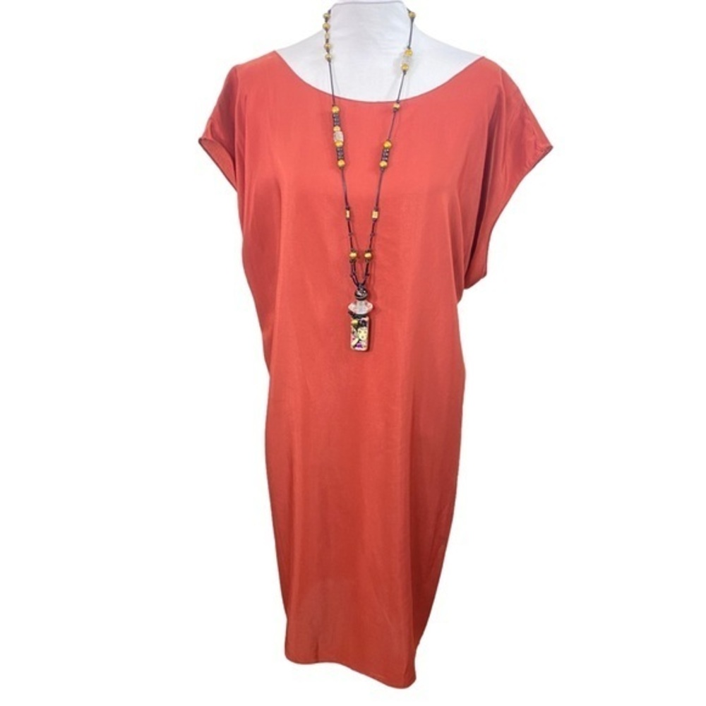 MSSP NWT Draped Back Caftan Silky Dress - XL - Rust Orange - Picture 2 of 8